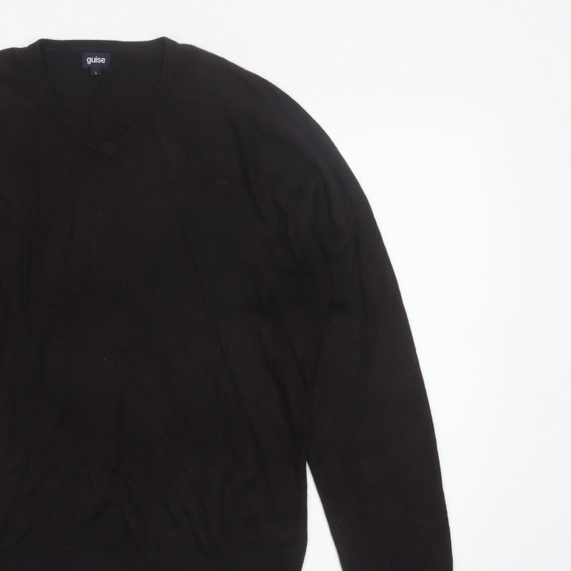 guise Men’s Black L V-Neck Acrylic Knit Pullover Jumper