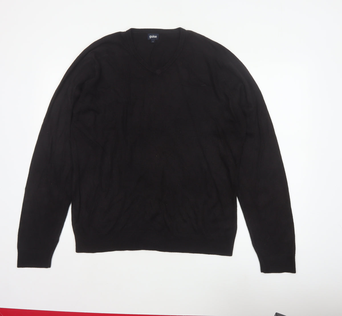 guise Men’s Black L V-Neck Acrylic Knit Pullover Jumper