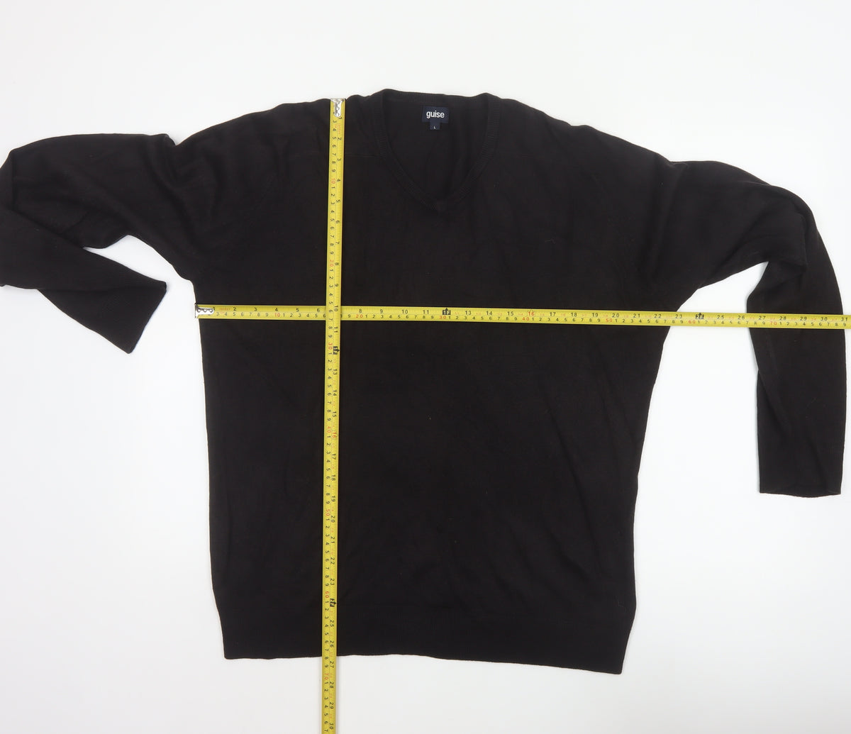 guise Men’s Black L V-Neck Acrylic Knit Pullover Jumper