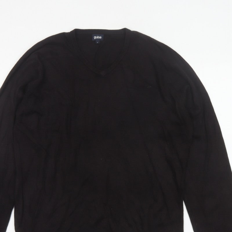guise Men’s Black L V-Neck Acrylic Knit Pullover Jumper