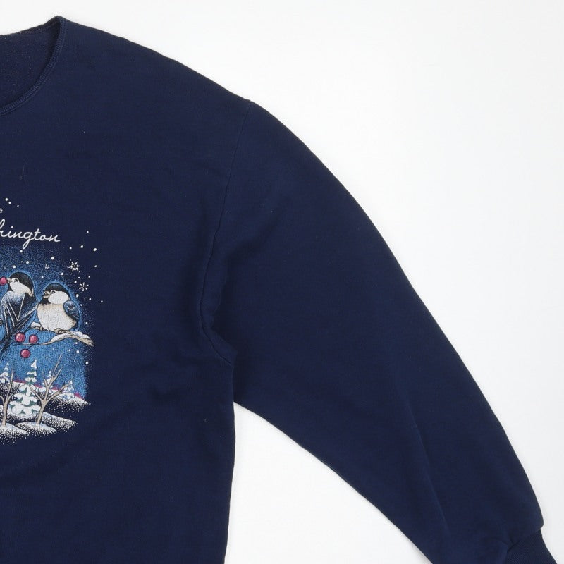 Jerzees Unisex Blue L Pullover Sweatshirt Christmas Bird Graphic