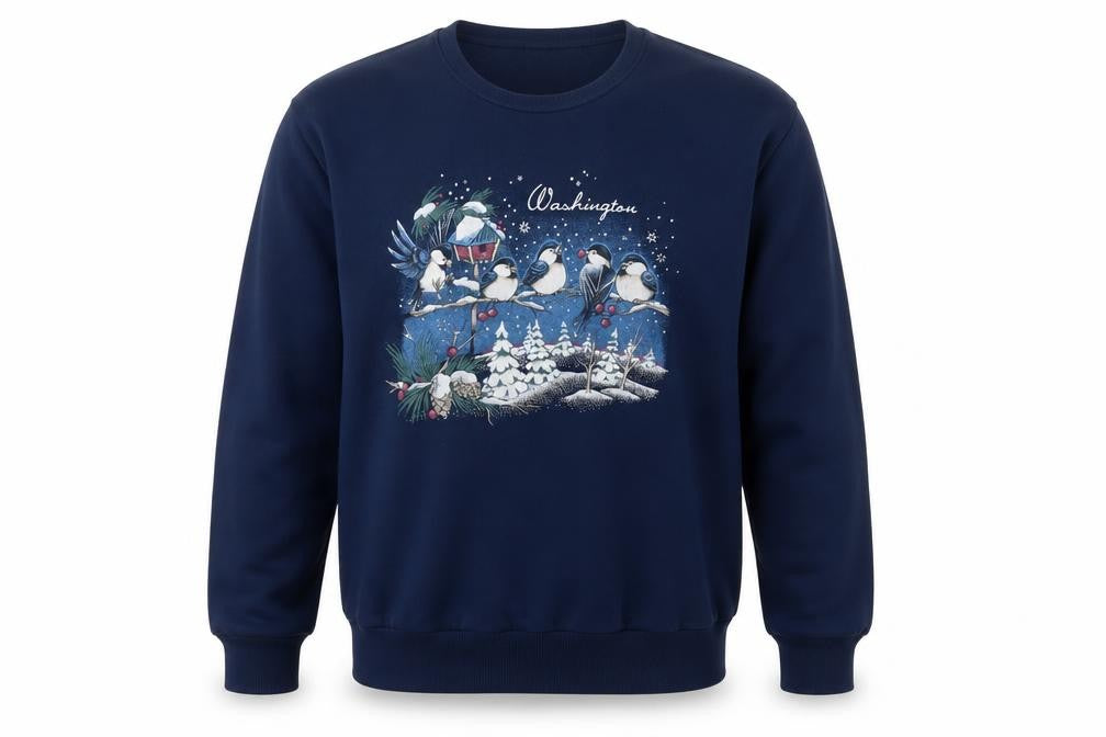 Jerzees Unisex Blue L Pullover Sweatshirt Christmas Bird Graphic