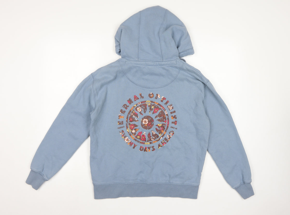 Fat Face Women’s Blue S Pullover Hoodie Floral Logo Pockets