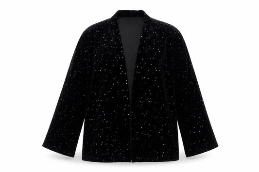 Mosaic Women Black Size 18 Velvet Glitter Open Kimono Top Bell Sleeve