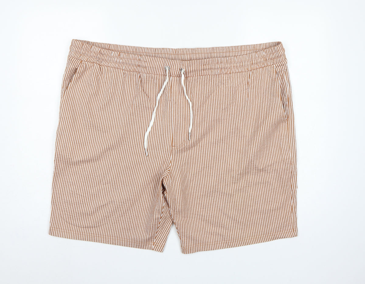 Marks and Spencer Men’s Brown 3XL Striped Drawstring Casual Shorts