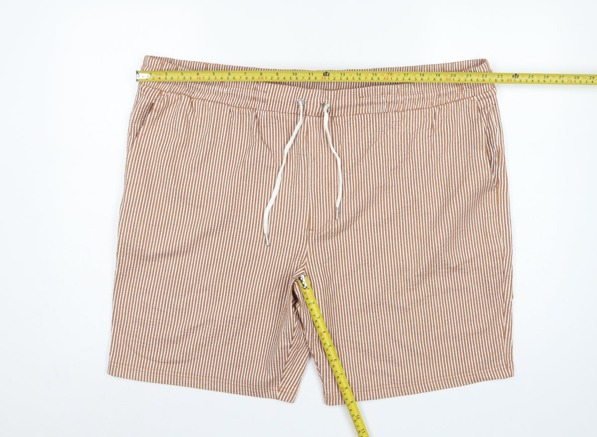 Marks and Spencer Men’s Brown 3XL Striped Drawstring Casual Shorts