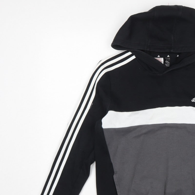 Adidas Boys 13-14 Years Black Grey Colourblock Pullover Hoodie Logo