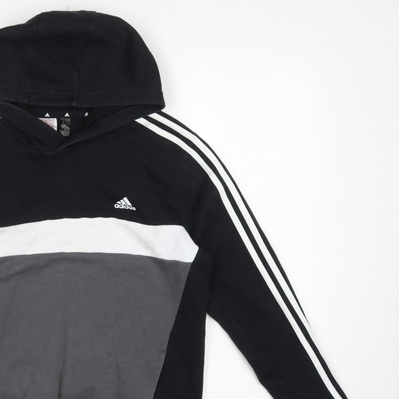 Adidas Boys 13-14 Years Black Grey Colourblock Pullover Hoodie Logo