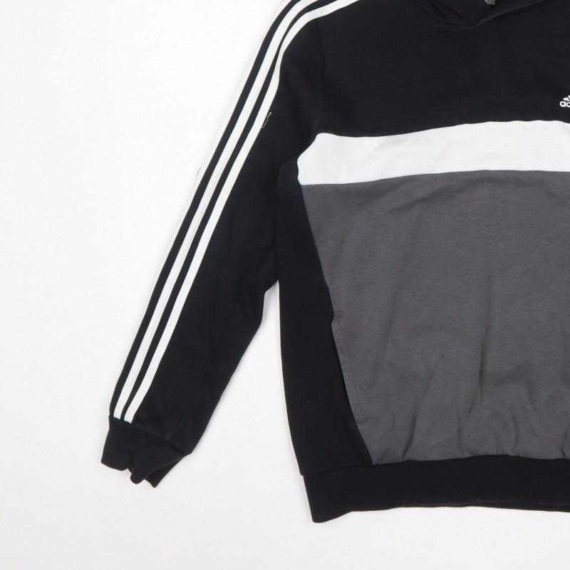 Adidas Boys 13-14 Years Black Grey Colourblock Pullover Hoodie Logo