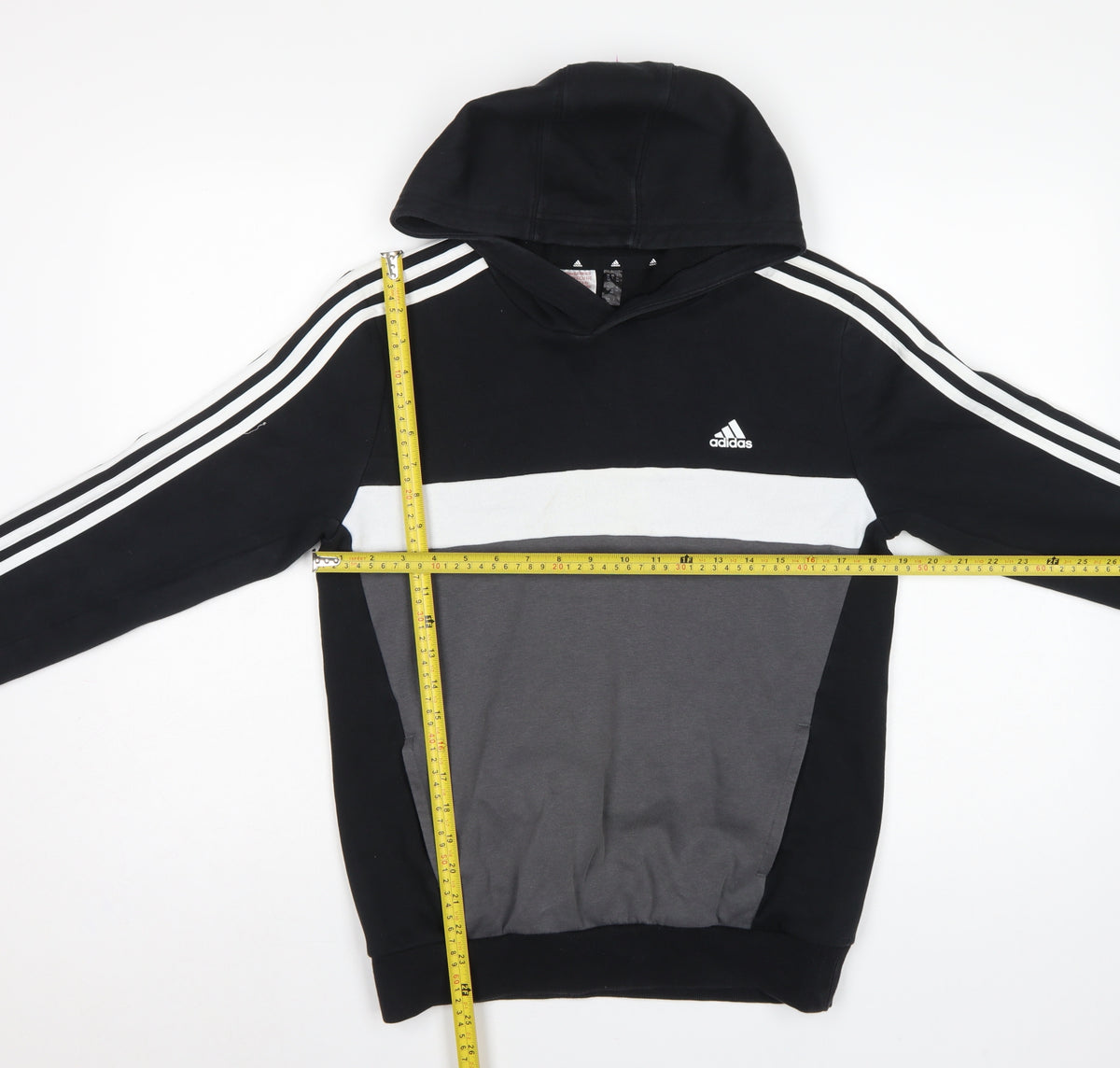 Adidas Boys 13-14 Years Black Grey Colourblock Pullover Hoodie Logo