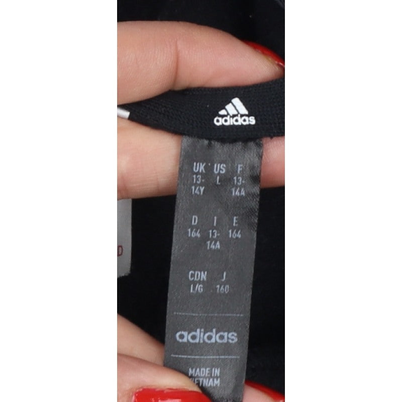 Adidas Boys 13-14 Years Black Grey Colourblock Pullover Hoodie Logo