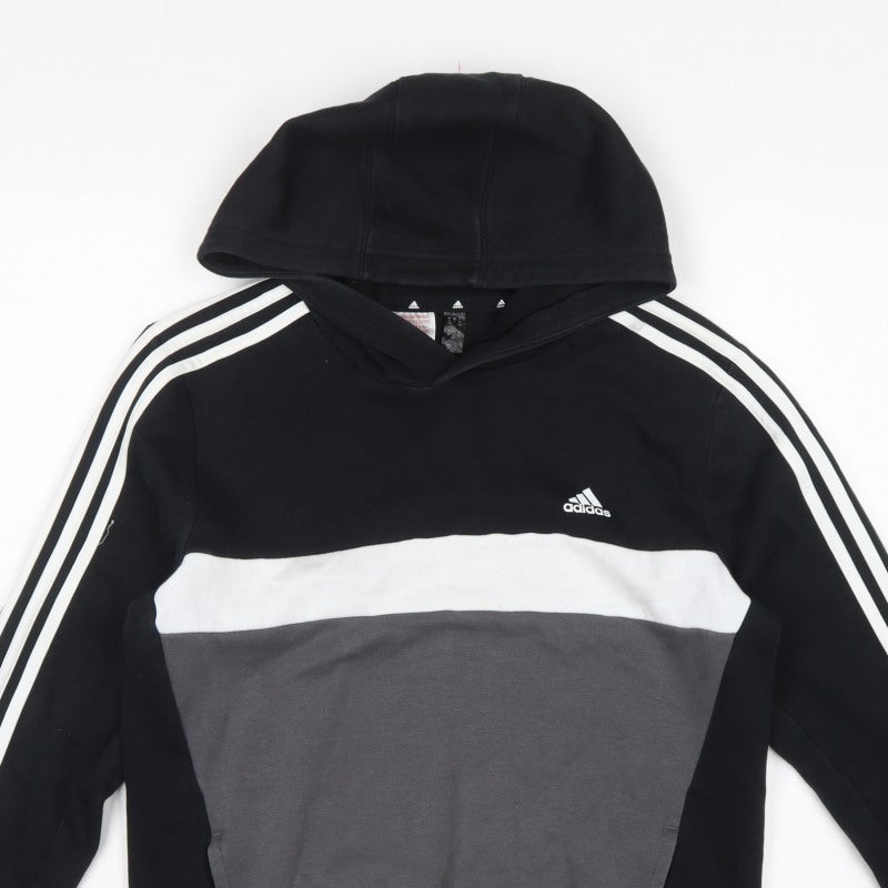 Adidas Boys 13-14 Years Black Grey Colourblock Pullover Hoodie Logo