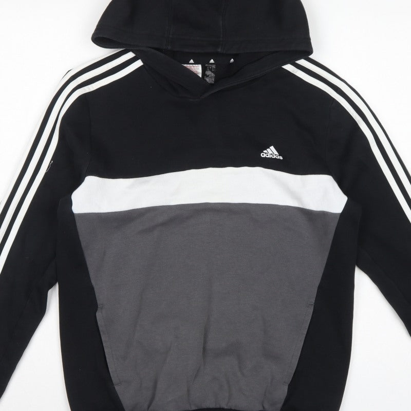 Adidas Boys 13-14 Years Black Grey Colourblock Pullover Hoodie Logo