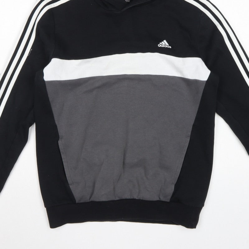 Adidas Boys 13-14 Years Black Grey Colourblock Pullover Hoodie Logo