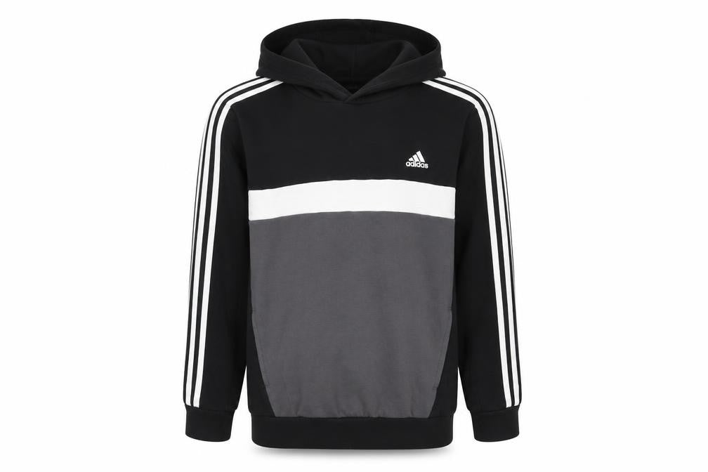 Adidas Boys 13-14 Years Black Grey Colourblock Pullover Hoodie Logo