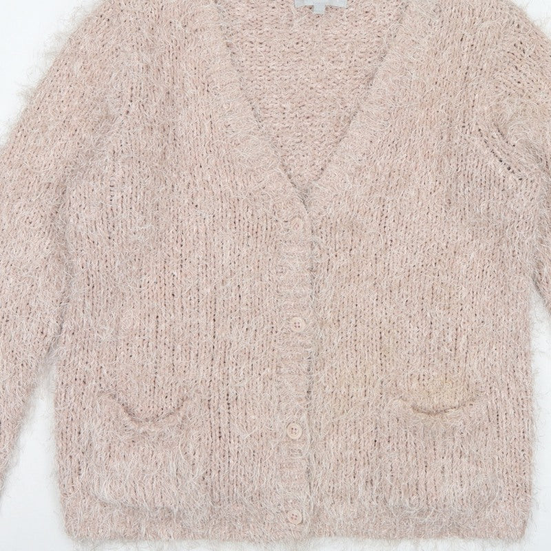 Red Herring Women’s Beige Size 14 Fluffy Knit Button Cardigan