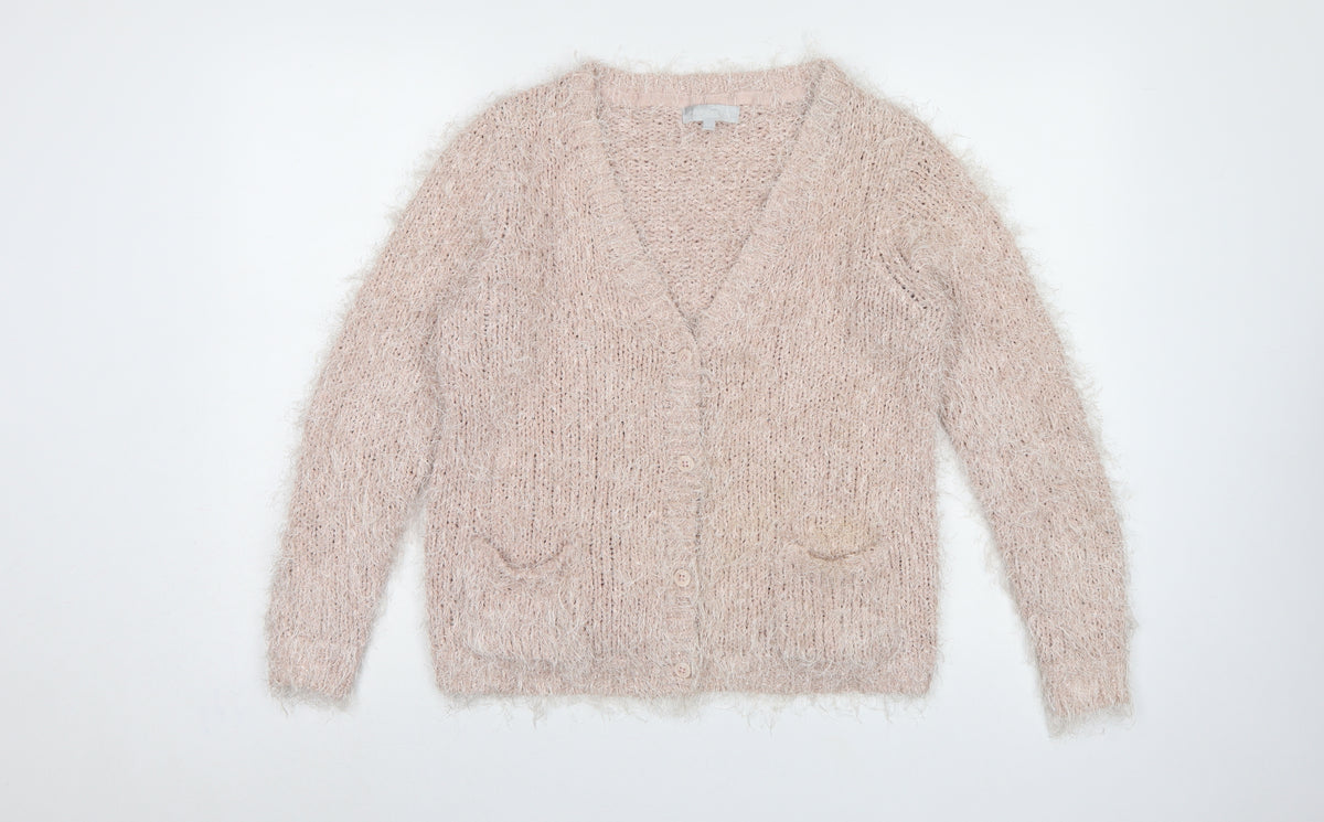 Red Herring Women’s Beige Size 14 Fluffy Knit Button Cardigan