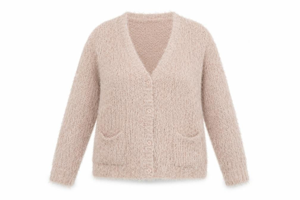 Red Herring Women’s Beige Size 14 Fluffy Knit Button Cardigan