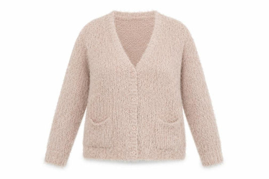 Red Herring Women’s Beige Size 14 Fluffy Knit Button Cardigan