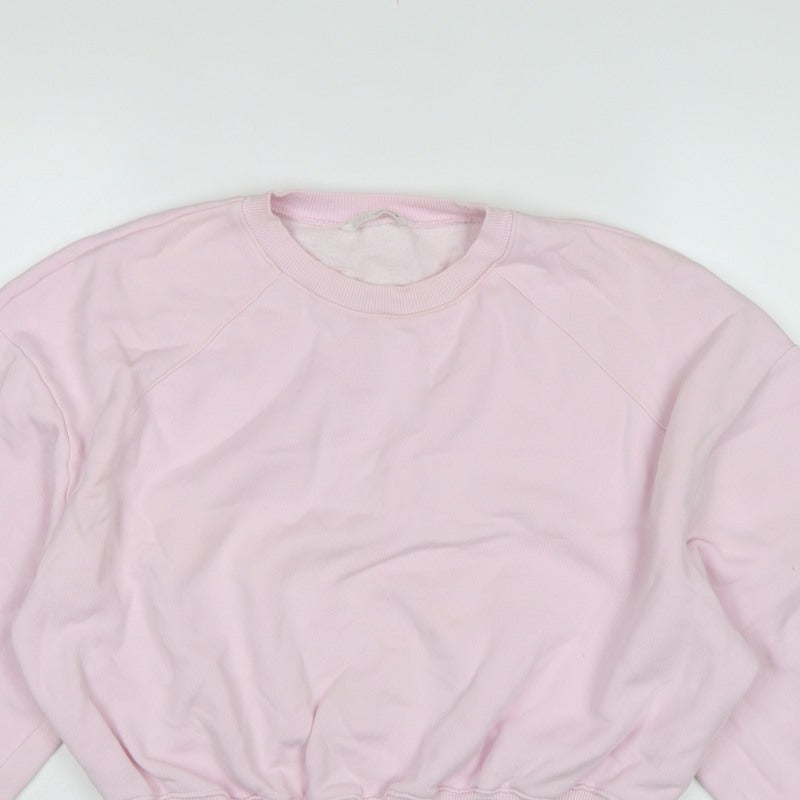 Zara Women Pink S Pullover Sweatshirt Crew Neck Raglan Sleeve