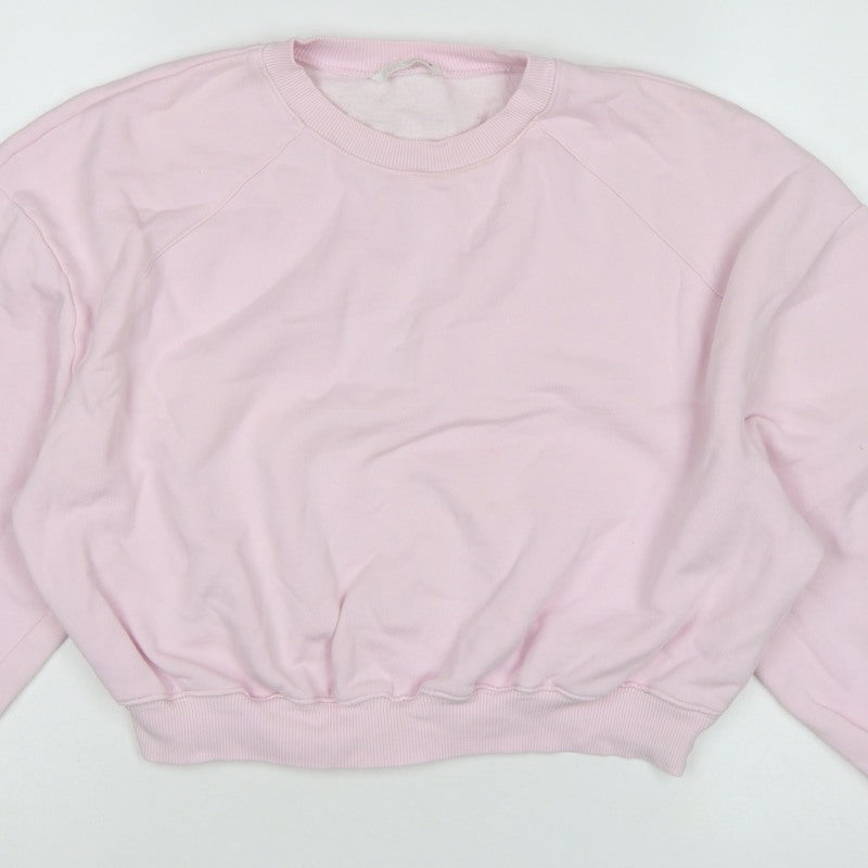 Zara Women Pink S Pullover Sweatshirt Crew Neck Raglan Sleeve