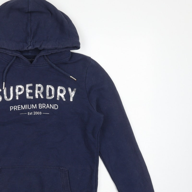 Superdry Women’s Navy UK 14 Pullover Hoodie Logo Pocket Drawstring