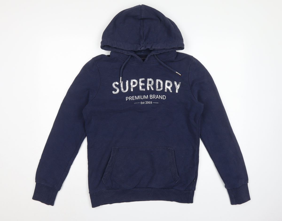 Superdry Women’s Navy UK 14 Pullover Hoodie Logo Pocket Drawstring