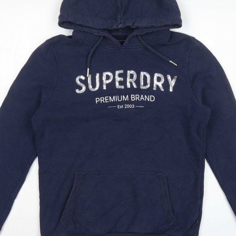 Superdry Women’s Navy UK 14 Pullover Hoodie Logo Pocket Drawstring