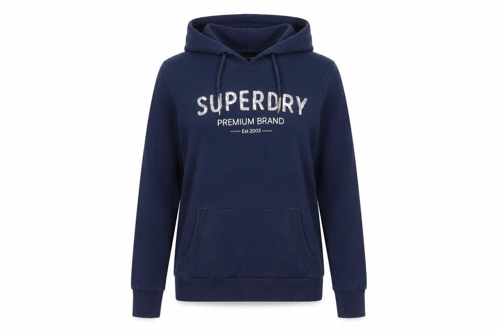 Superdry Women’s Navy UK 14 Pullover Hoodie Logo Pocket Drawstring