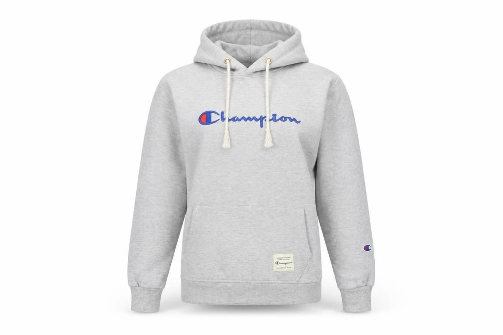 Champion Women Grey Large Pullover Hoodie Embroidered Logo Pockets