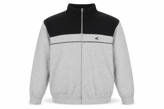 Pegasus Men's Grey Black Full Zip Sweatshirt L High Neck Cotton Blend