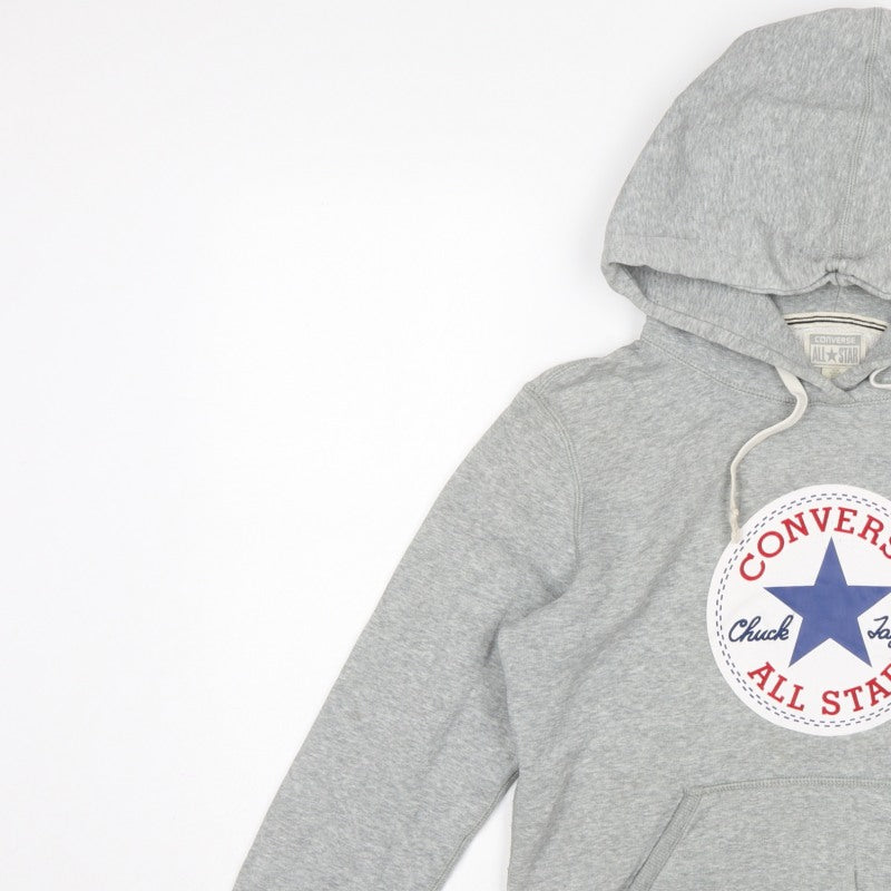 Converse Unisex Adults Grey M Pullover Hoodie Logo Fleece Drawstring