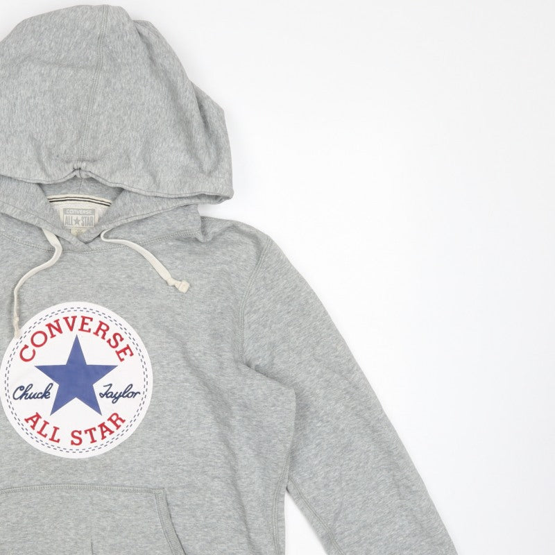 Converse Unisex Adults Grey M Pullover Hoodie Logo Fleece Drawstring