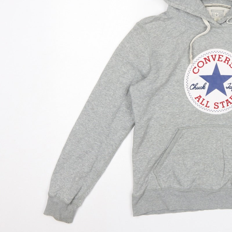 Converse Unisex Adults Grey M Pullover Hoodie Logo Fleece Drawstring