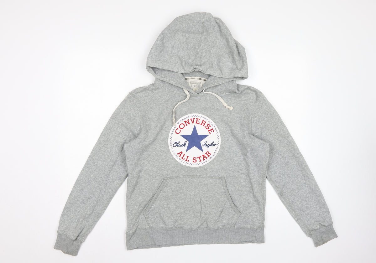 Converse Unisex Adults Grey M Pullover Hoodie Logo Fleece Drawstring