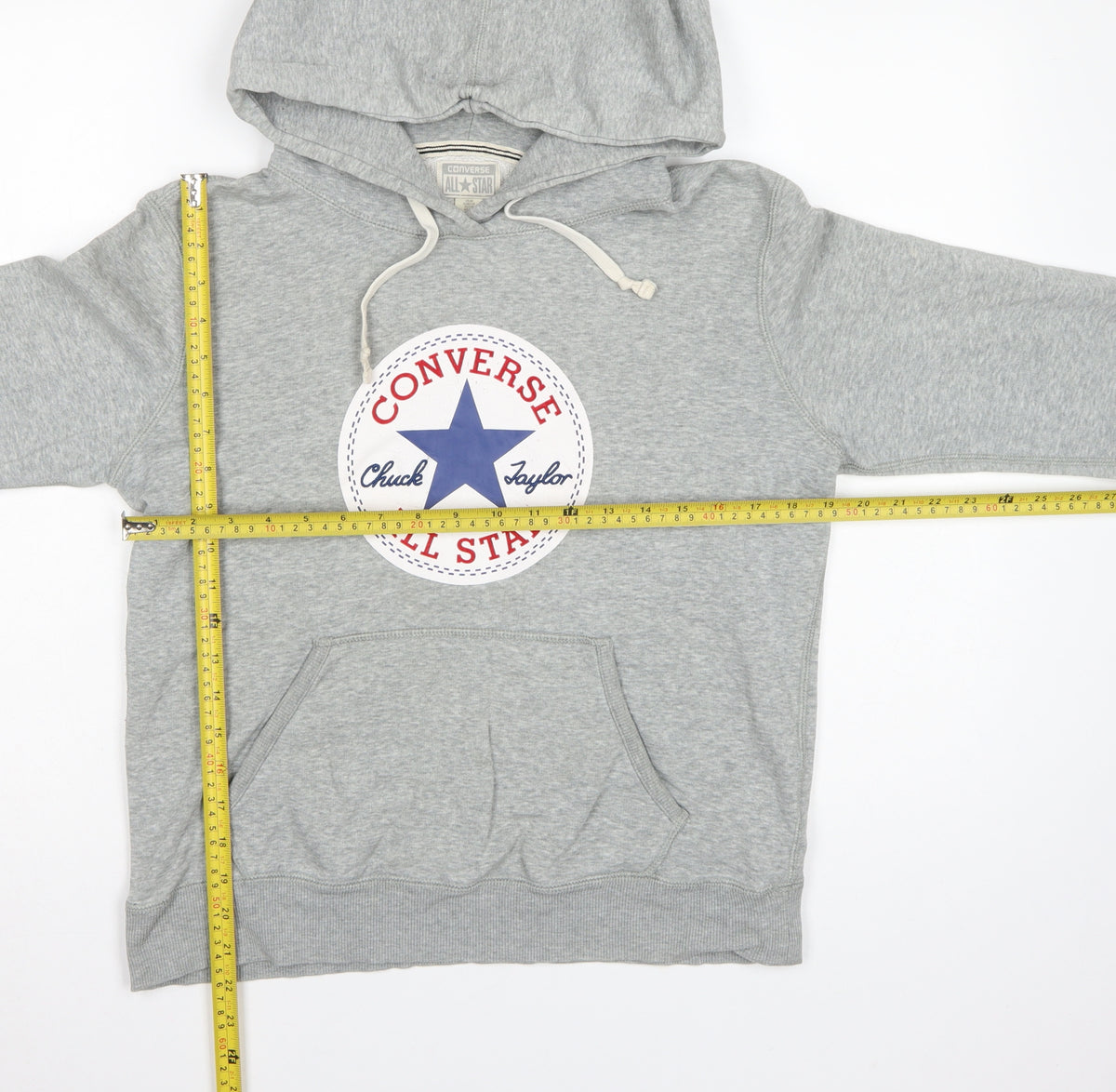 Converse Unisex Adults Grey M Pullover Hoodie Logo Fleece Drawstring