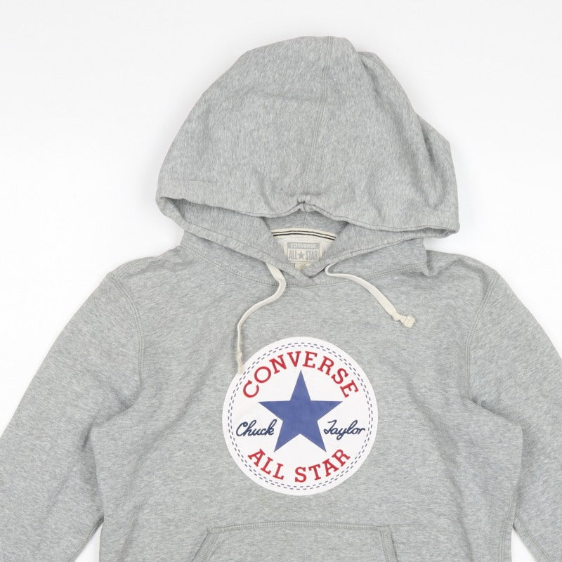 Converse Unisex Adults Grey M Pullover Hoodie Logo Fleece Drawstring
