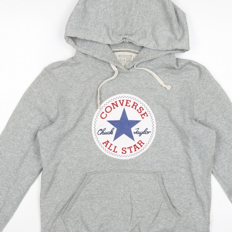 Converse Unisex Adults Grey M Pullover Hoodie Logo Fleece Drawstring