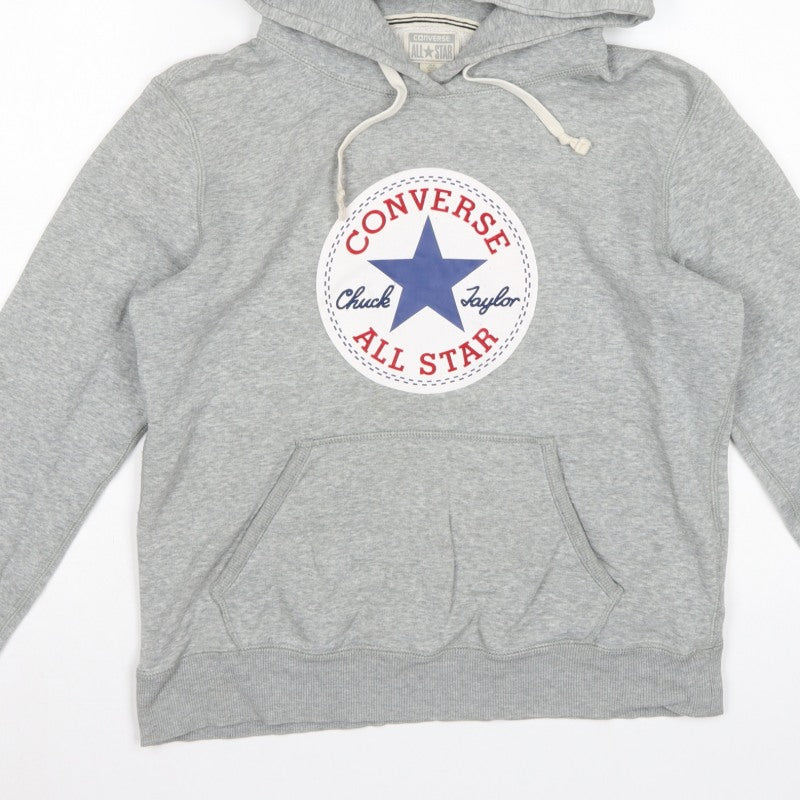 Converse Unisex Adults Grey M Pullover Hoodie Logo Fleece Drawstring