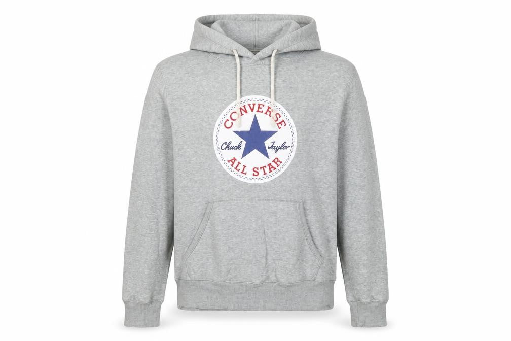Converse Unisex Adults Grey M Pullover Hoodie Logo Fleece Drawstring