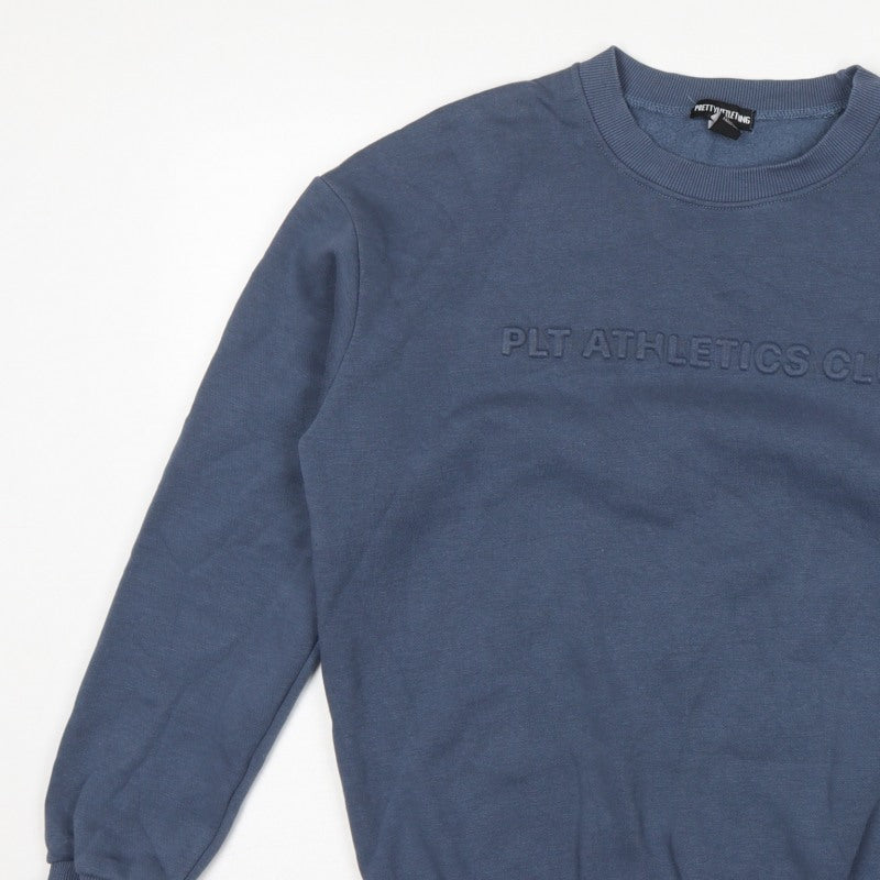 PrettyLittleThing Women's Blue S Pullover Sweatshirt PLT Athletics Logo