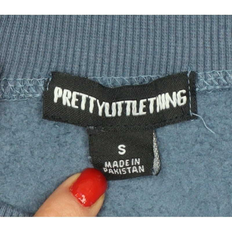 PrettyLittleThing Women's Blue S Pullover Sweatshirt PLT Athletics Logo