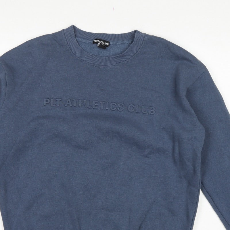 PrettyLittleThing Women's Blue S Pullover Sweatshirt PLT Athletics Logo