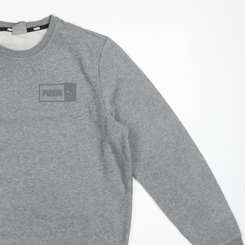 Puma Men's Grey M Pullover Crew Neck Logo Fleece Sweatshirt
