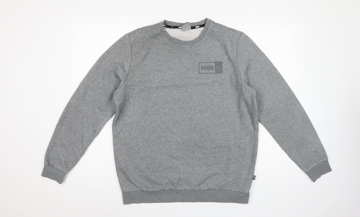 Puma Men's Grey M Pullover Crew Neck Logo Fleece Sweatshirt