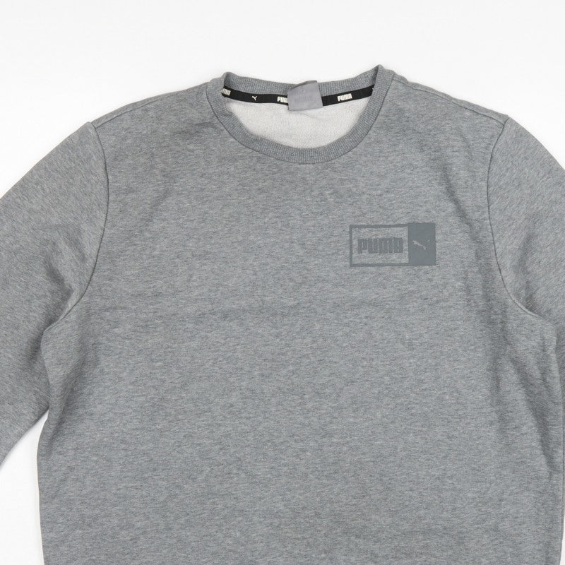 Puma Men's Grey M Pullover Crew Neck Logo Fleece Sweatshirt