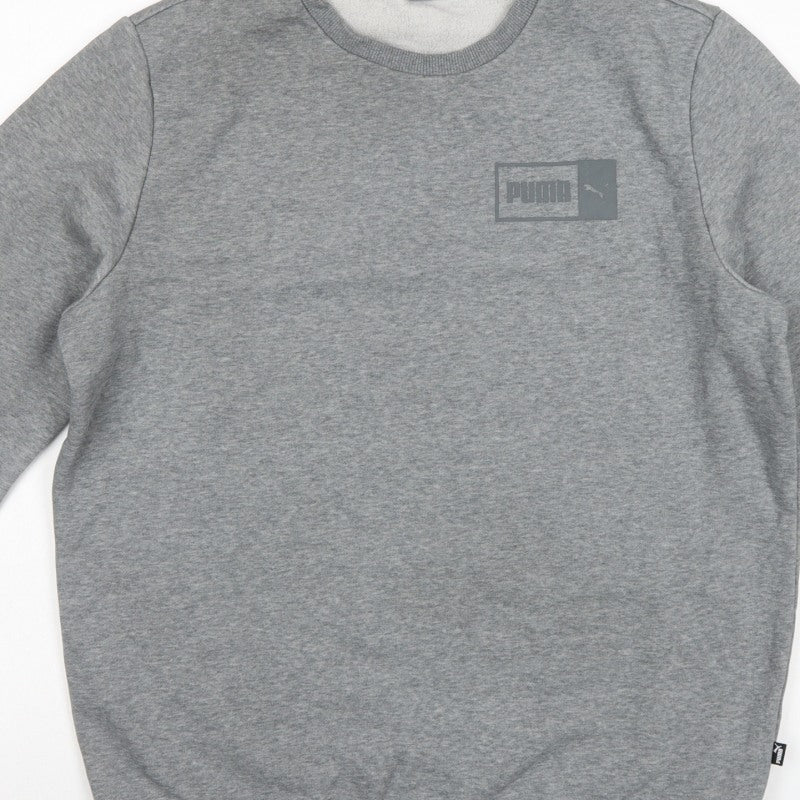 Puma Men's Grey M Pullover Crew Neck Logo Fleece Sweatshirt