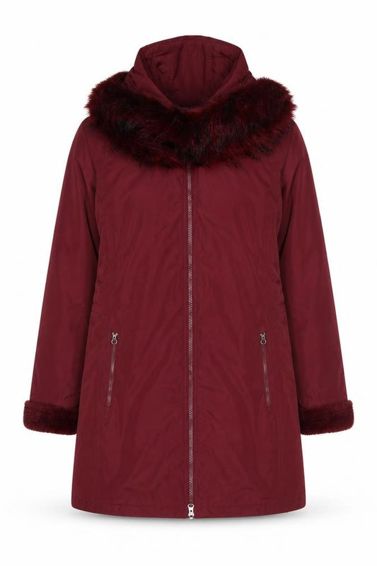 Regatta Women Red UK 16 Long Hooded Faux Fur Trim Parka Coat