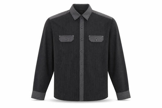 George Men’s Black Grey Stripe M Long Sleeve Button-Up Shirt Pockets