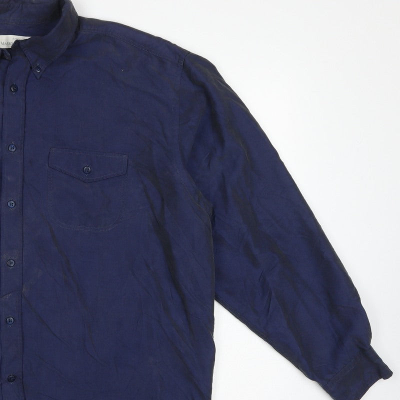 Marks and Spencer Men's Navy XL Lyocell Blend Button Down Casual Shirt
